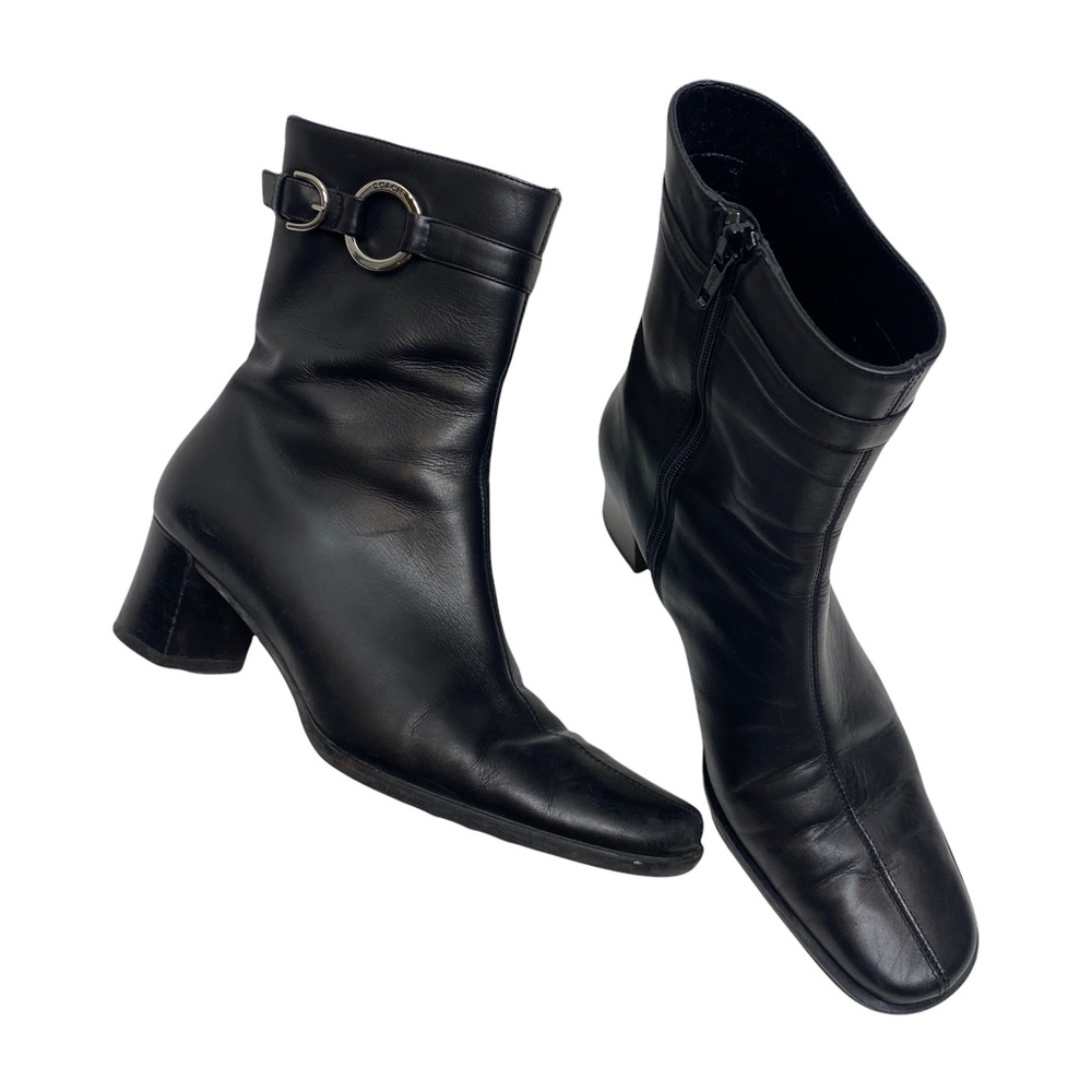 Coach Irina Black Leather Block Heel Bootie 6.5